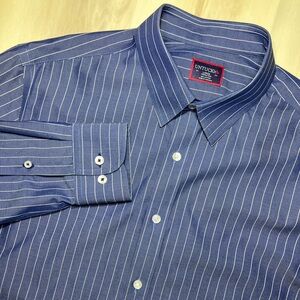 UNTUCKit Gifford Wrinkle Free Navy Striped Button Up Dress Shirt Men Large 40781